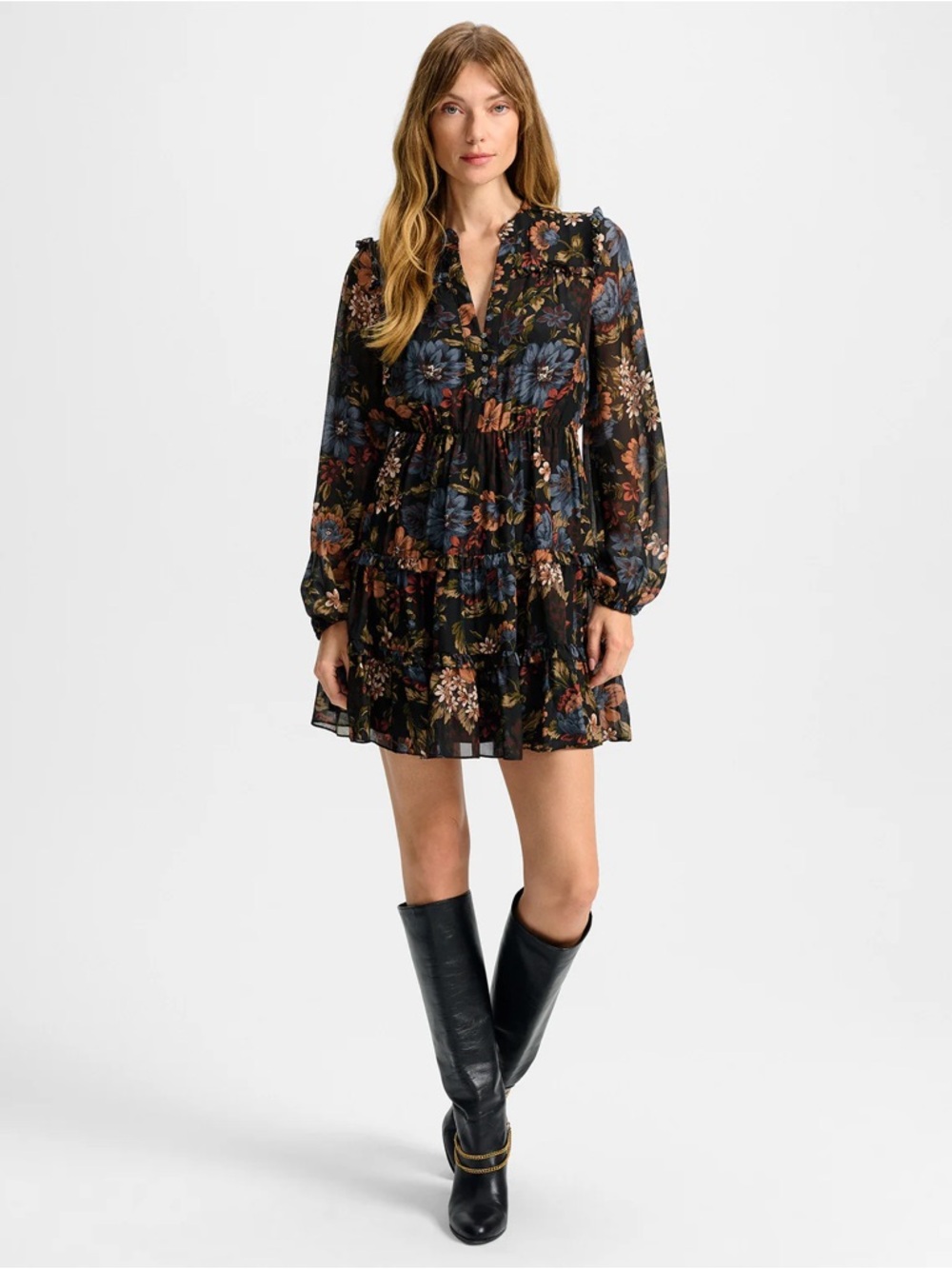 Veronica Beard Justine Silk Mini Dress -
Black Floral Ruffled Dress NWOT - Picture 2 of 6